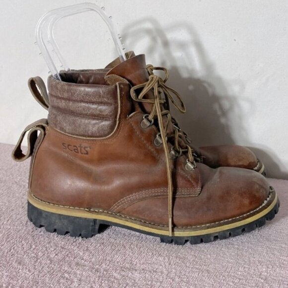 Vintage Scats Matterhorn Brown Leather Lace Up Hiking Mountaineering Boots 8 - Picture 1 of 15